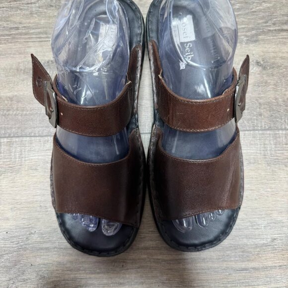 Josef Seibel Brown Leather Straps Slide Sandal Women's Size EU 39 - Picture 2 of 7